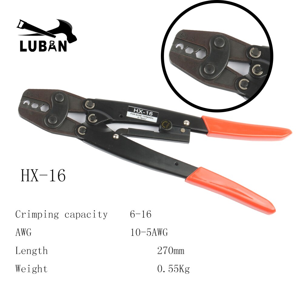 HS-16 HS-14 HX-16 HX-10 Crimping Pliers Cable Lug Crimper Tool Bare Terminal Wire Plier Cutter Hand Tool: HX-16