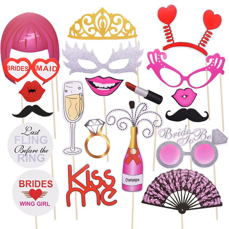 Morsomme høne party bryllupsdekorasjoner photobooth rekvisitter utdrikningslag brude dusj dekor fotoboks sett sett maske team brud: 20 stk foto rekvisitter c