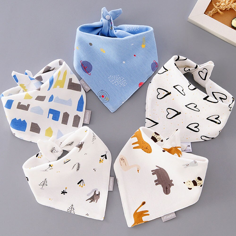 5 Stuks/partij Baby Slab Cartoon Driehoek Dubbele Gelaagde Baby Bandana Slabbetjes Baby Burp Doek Lunch Voeden Accessoires: 3