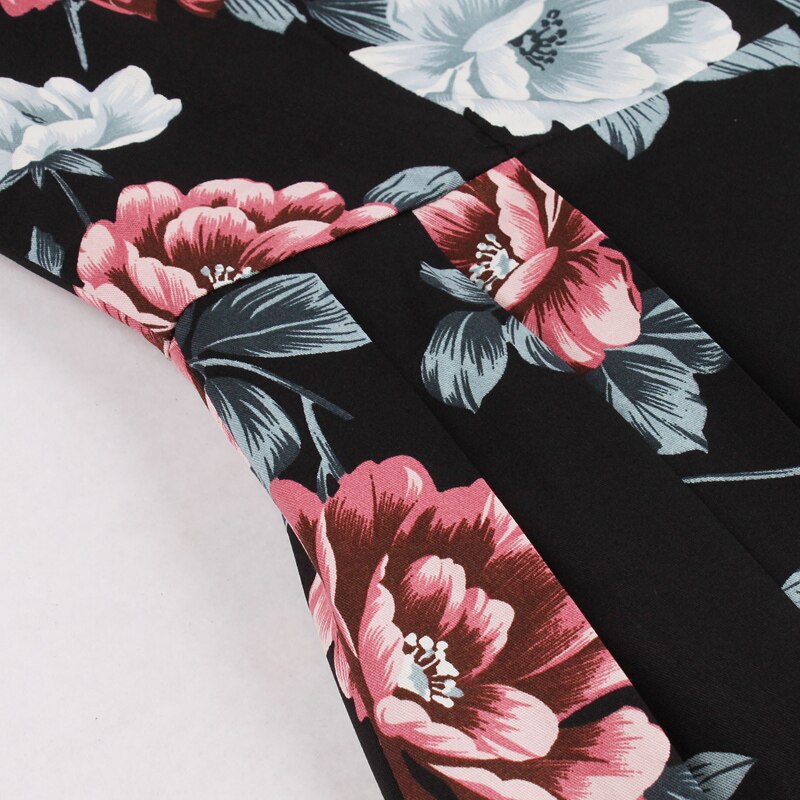 Tonval flosset firkantet hals blomsterprint sort kjole kvinder 50s retro tøj glamourøse rockabilly plisserede kjoler