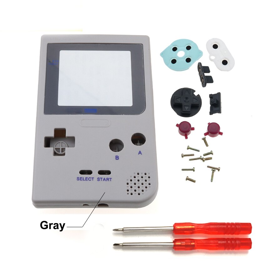 1PCS di Plastica Pieno di Caso Della Copertura Dell'alloggiamento per Gameboy Pocket Console di Gioco per GBP Borsette Caso W/Bottoni Kit pad in gomma A Vite Driver: R Gray