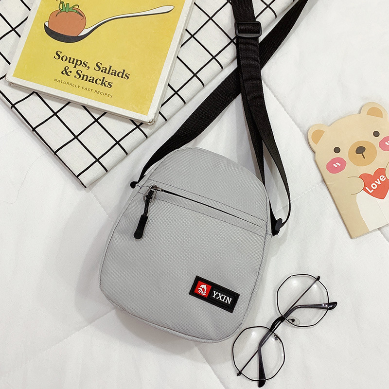 Mini mobiltelefonväska liten väska väska trendiga män och kvinnor med samma stil messenger bag student väska canvas: Grå