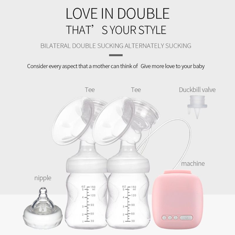 Electric Double Breast Pump Kit with 2 Milk Bottles Milk Extractor Breastfeeding Assistant Breast Massager