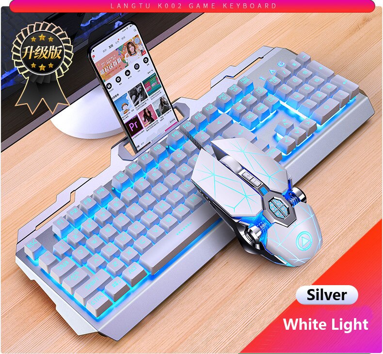 Gaming keyboard And Gaming Mouse Metal Wired keyboard With LED backlight keyboard Gamer Silent Gaming Mouse Set For Laptop PC: Keyboard and Mouse 3