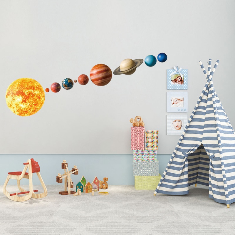 Solar system planet 3D Wall Sticker for Kids rooms Background wall decoration home wallpaper nursery Mural stickers