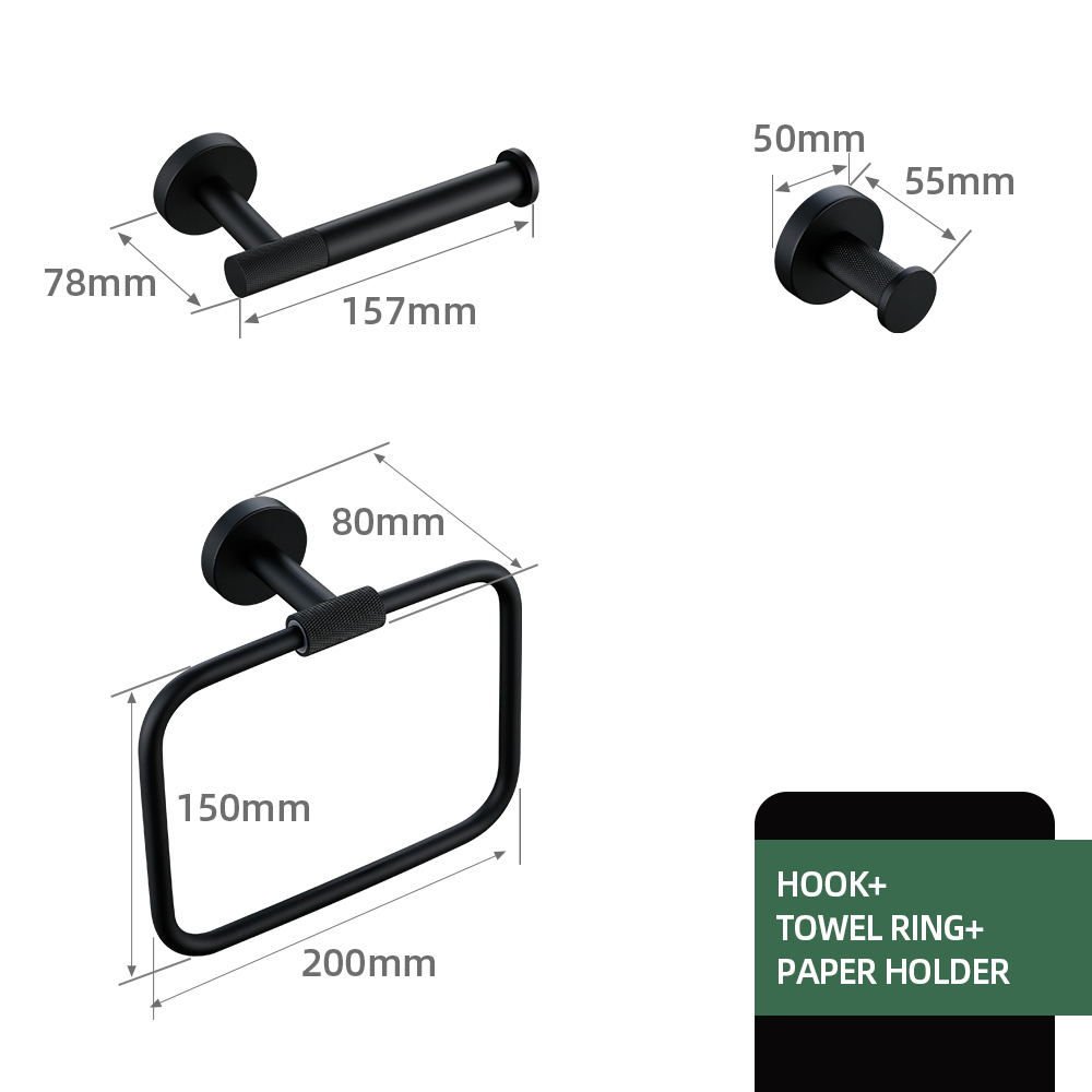 Zwarte Badkameraccessoires Messing Kartelset Papierhouder Handdoekenrek Plank Enkele Handdoekhouder Toiletborstelhouder Haak: Donkergrijs