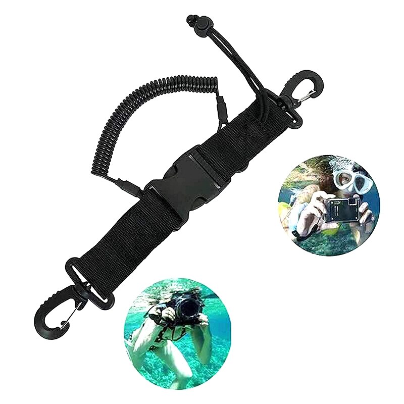 Scuba Diving Lanyard Double Ended Stainless Steel Spring Coiled Lanyard with Snaps and Quick Release Buckle for Cameras and Dive