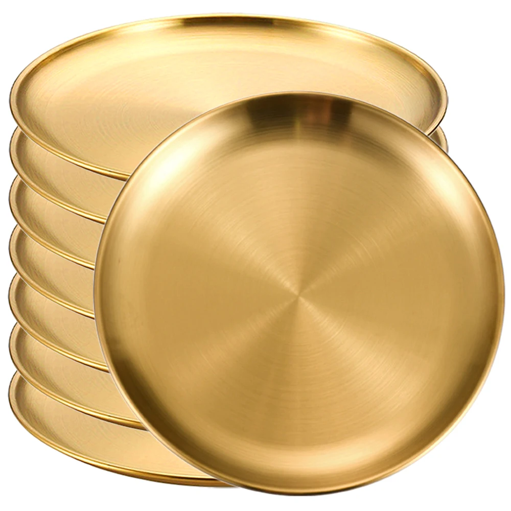 8 Stücke Edelstahl Runde Goldene Flache Tablett Platte Rostfrei 14/17/20/23/26 cm Camping Platte BBQ Picknick Gerichte Kochgeschirr: Grey