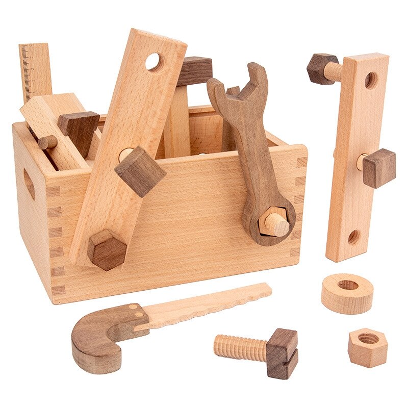 Wooden Tool Box Kids Disassembly Toy Screw Nut Combination Assembly Construction Toy Working Toy Set Role Play Set