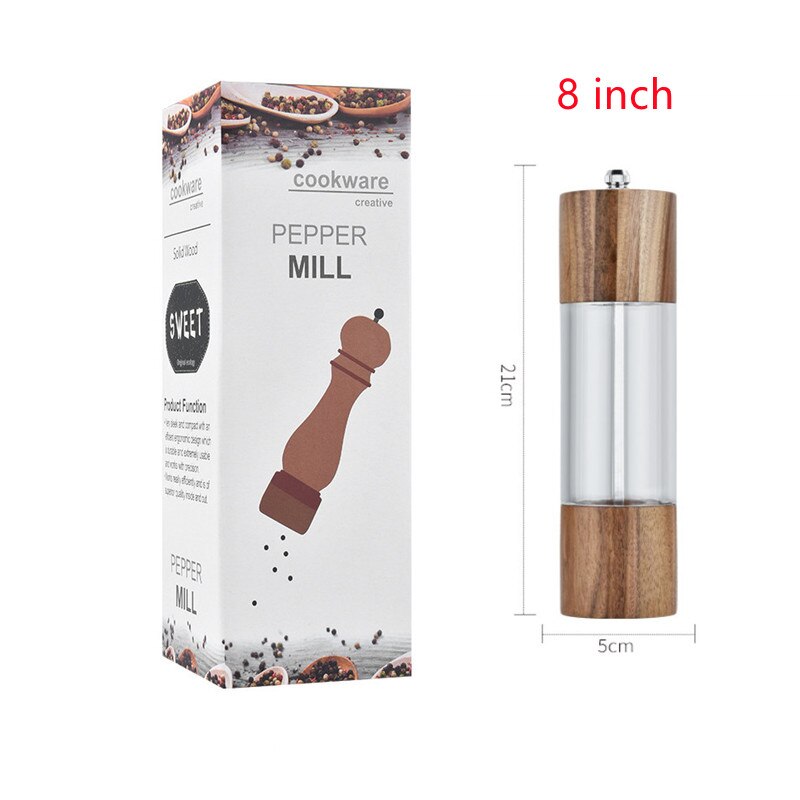 1 st pepparkvarn genomskinlig salt- och pepparkvarn saltmalning keramisk kärna multifunktions cruet köksredskap: 8 tum-b