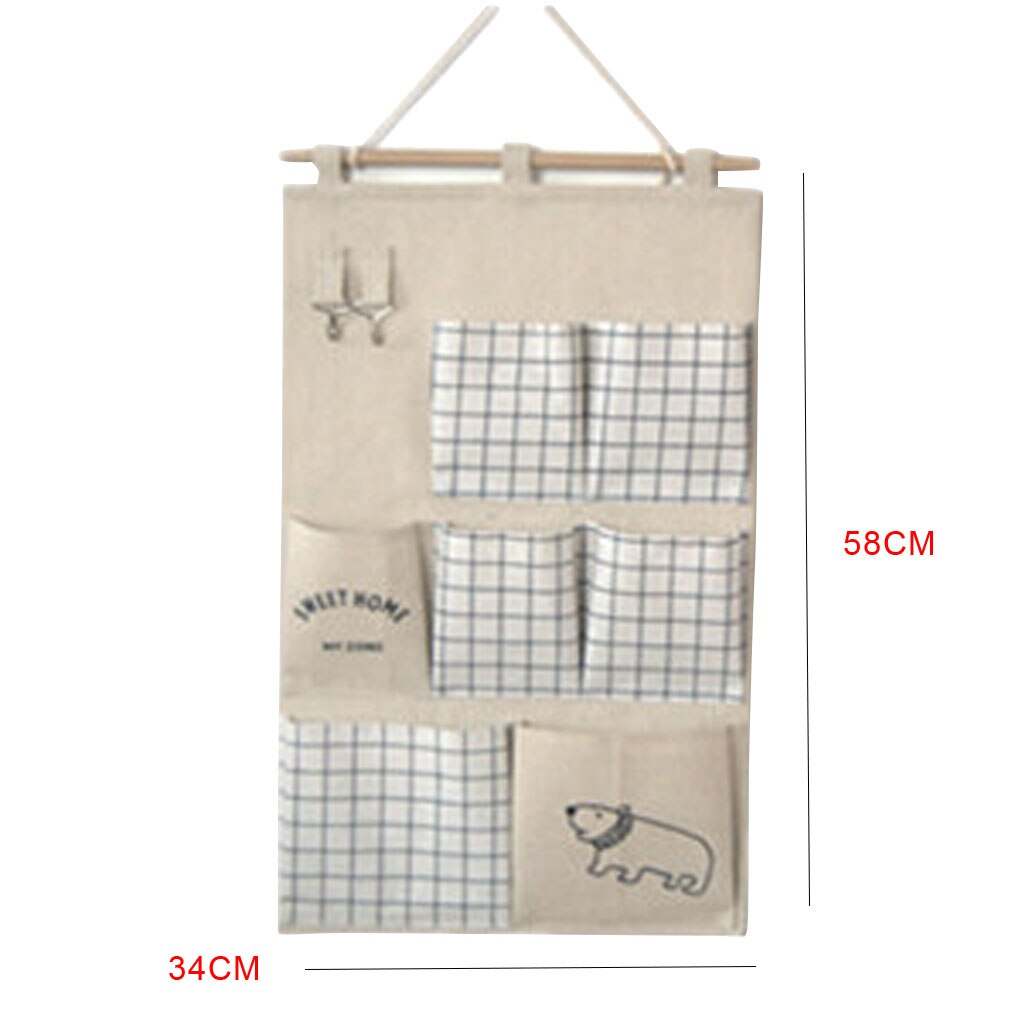 7 Pockets Hanging Bag Cotton Linen Wall Door Closet Hanging Storage Organizer for Room Bathroom: F