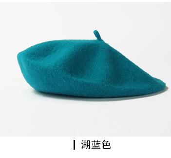 dame vårvinter basker lue malerstil lue kvinner ull årgang basker ensfarget lue damepanser varm ganglue: Innsjøblått