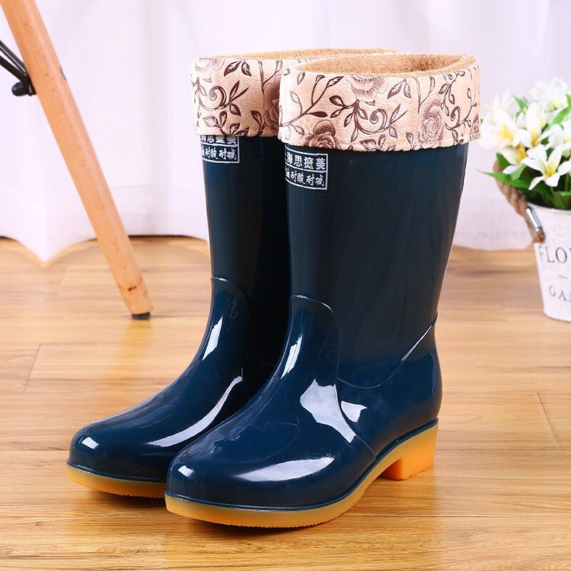 Jesień i zima ciepłe kobiety deszcz buty platformy bawełniane odpinany żeński kalosze wodoodporna tanie buty: green / 5.5