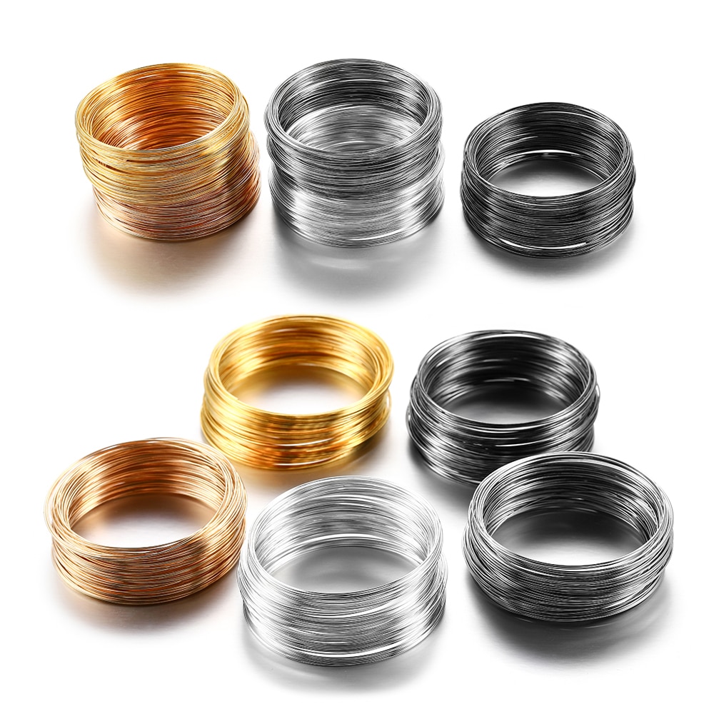 Pulsera de alambre de acero con memoria de 5 colores, brazalete con abalorios de 100mm, 0,6 bucles por lote