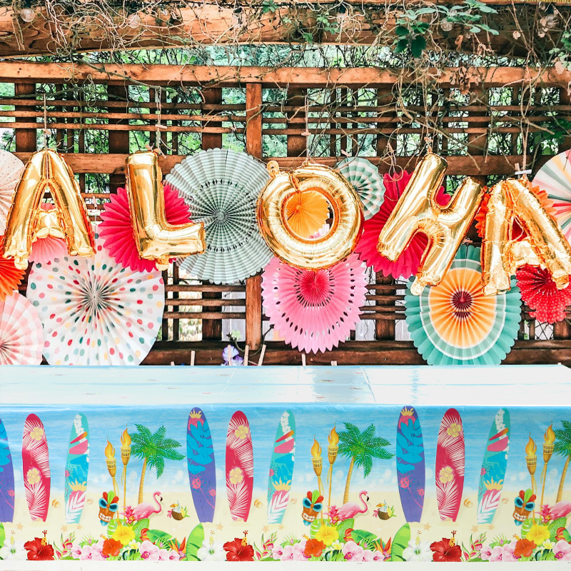 hawajski impreza Jednorazowy obrus Trawa Kwiaty Wzór Pokrowiec na stół Tropikalna letnia plaża Dekoracja urodzinowa Materiały eksploatacyjne