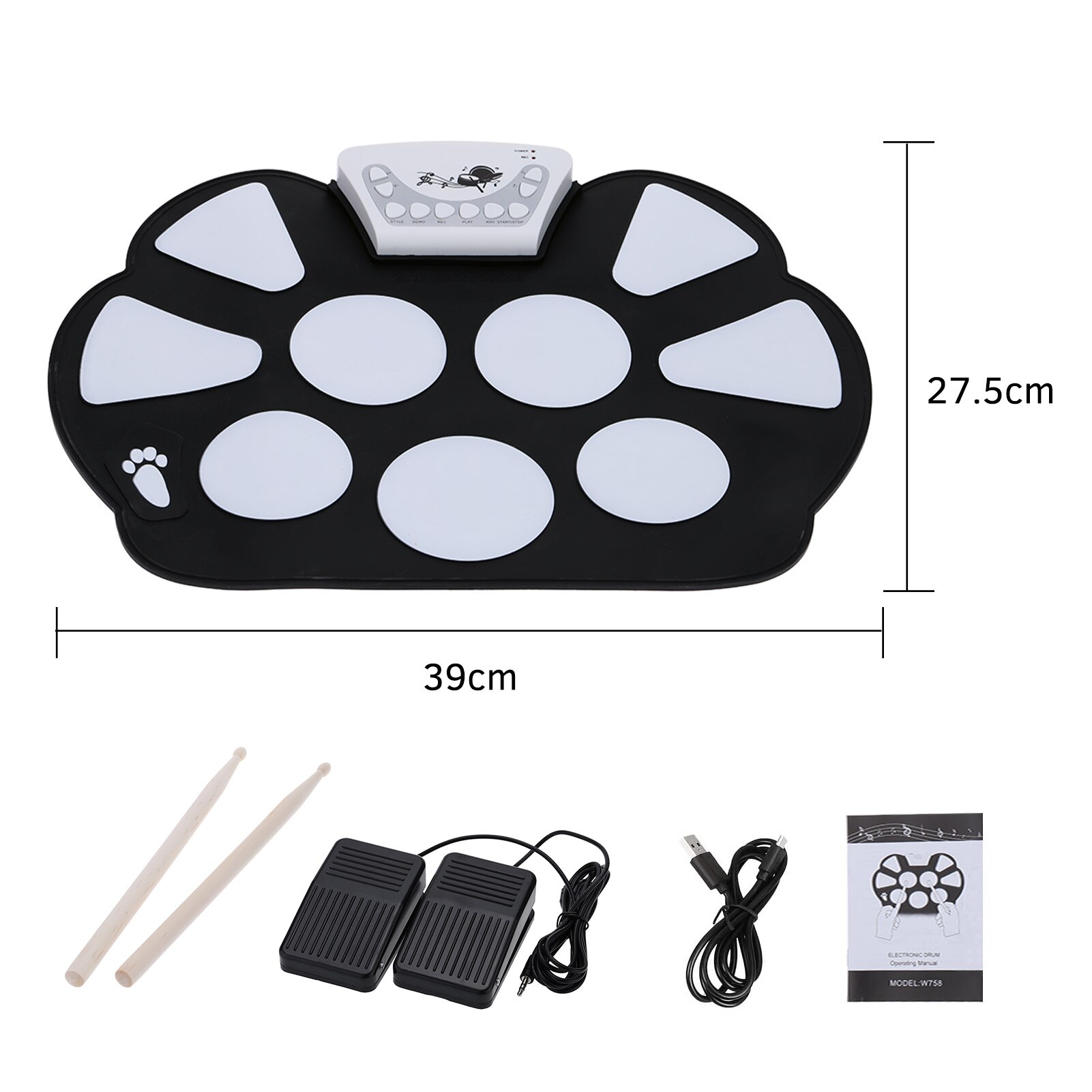 Drum Electronic Drum Set Compact Size USB Folding Silicon Drum Pad Digital Electronic Drum Kit 7-Pad with Drumsticks Foot Pedals: Style 2 decription