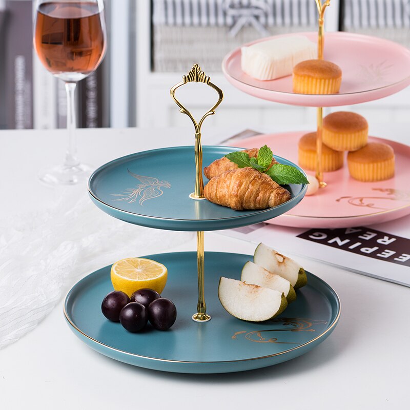 Tårtfat 2- lager tårthylla bröllopsfödelsedagsfest inredning kök dessertbricka fruktfat