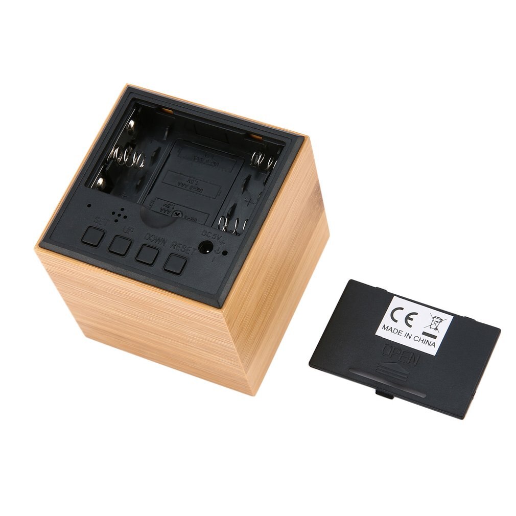 Sound control LED Digital Alarm Clock 3 Brightness USB Chargeable Bamboo Cube Clock Desktop Desk LED Clock Home Office Travel