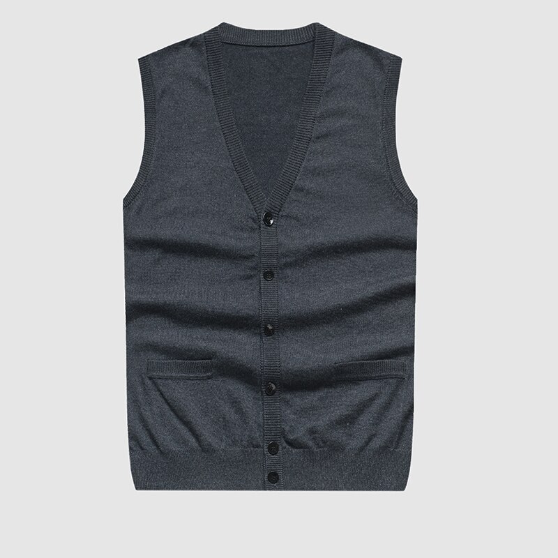 Cardigan sans manches en laine tricotée pour homme, couleur unie, simple boutonnage, gilet en cachemire