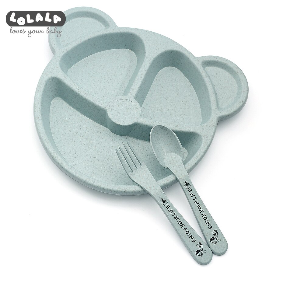 3- pièces/ensemble de nourriture pour bébé nourriture nourriture couverte cuillère cuillère fourchette bébé ours manger plat résistant à la chaleur formation d'assiette