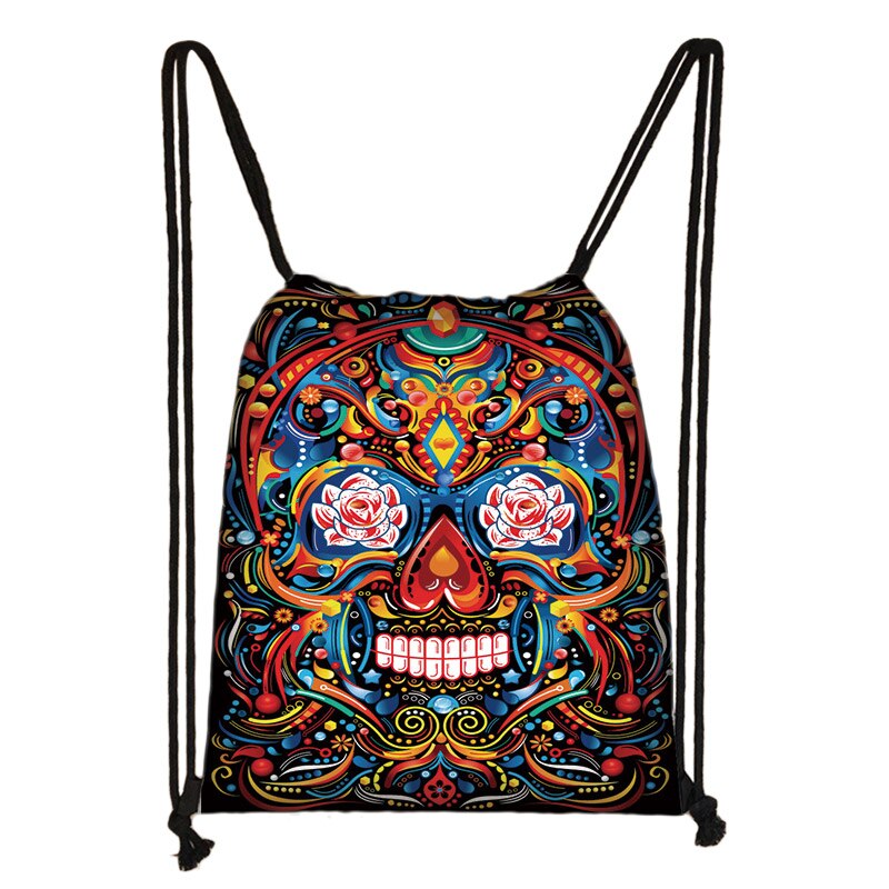 Mochila Cool Death Skull para hombre y mujer, bolsa de viaje con cordón, para guardar zapatos, de lona: SKD-KL16