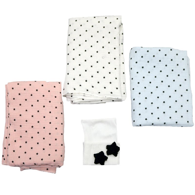 0-3 Maand Nebworn Baby Dekens Hoed Set Zachte Baby Meisjes Ontvangen Inbakeren Deken Mousseline Katoen Stof 4 Layer