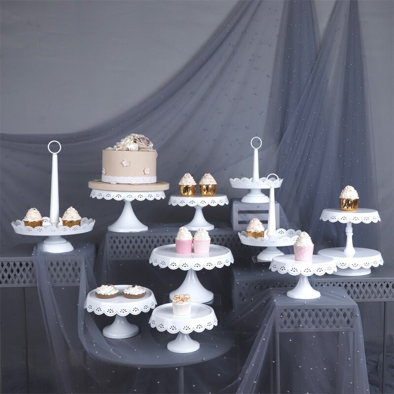 Metal vintage hvid blonder kage plade dessert bord dekoration kage bakke