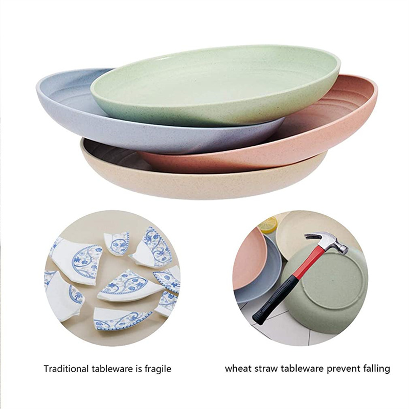 4pcs Eco-Friendly Biodegradable Unbreakable Dinner Plates Set Wheat Straw Restaurant Specialty Saucer For Picnic Dinner Dishes