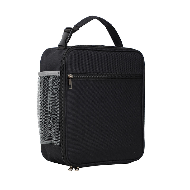 Lunch Box Storage Tote Mesh Side Pouch Portable Lunch Bag Heat Insulation Children's School Bento Bags Square Chilled Ice Bags: black