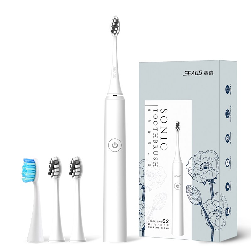 Seago elektrisk sonisk tandbørste 5 tilstand genopladelig automatisk udskiftning tandbørste voksen vandtæt hvidere bedst: Hvid 2