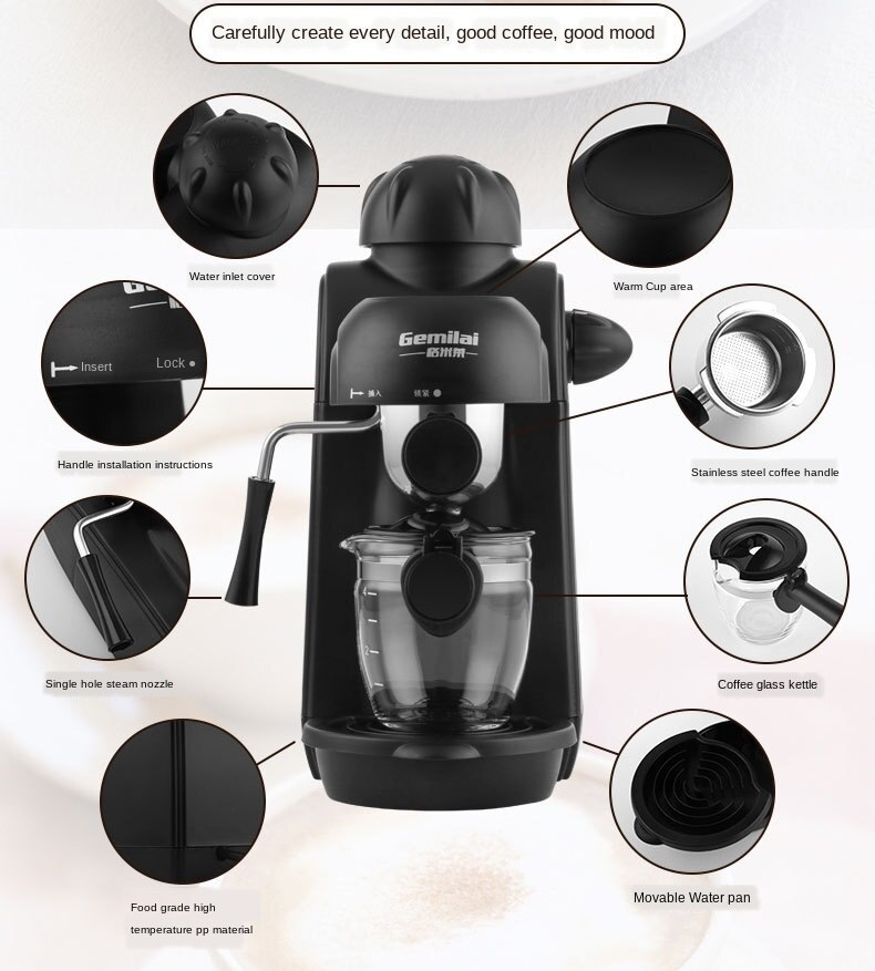 Huishoudelijke Italiaanse Koffie Machine Stoom Melk Schuim Draagbare Koffiezetapparaat Set 220V