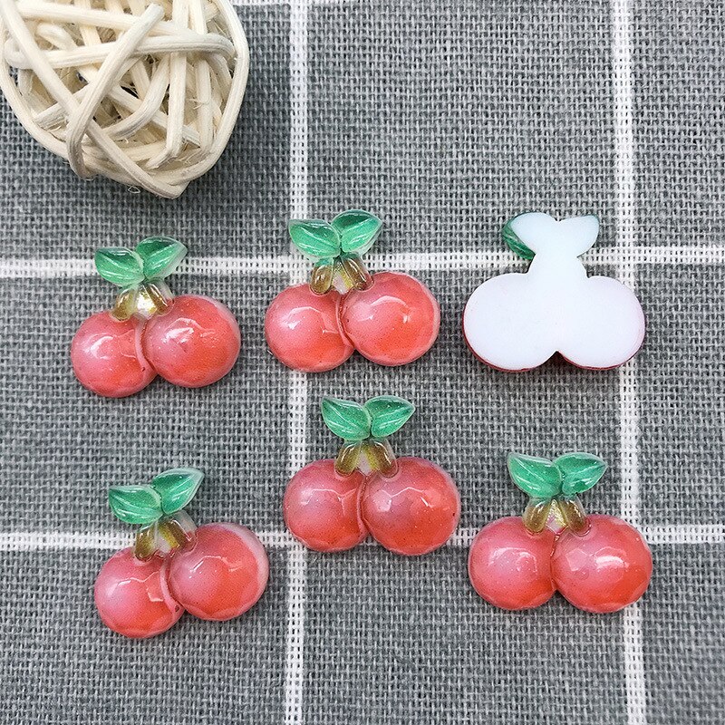 10 sztuk owoce półpłaskie kaboszony z żywicy Scrapbooking robić kokardki robić włosów centrum przypadku telefonu ozdoby Flatback DIY akcesoria: wiśnia