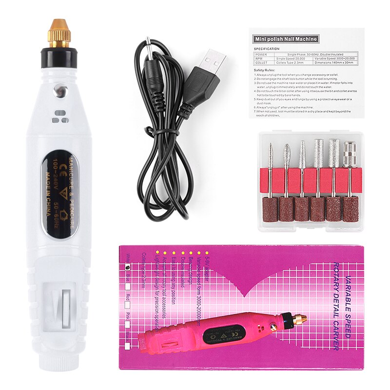 Pulidor de uñas eléctrico USB tipo pluma portátil, herramienta de manicura exfoliante, taladro para uñas: 04