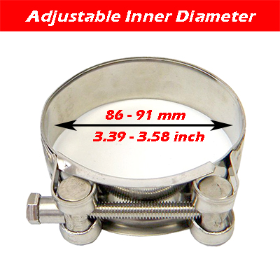 Abrazadera Universal para tubo de escape de Carmon, de acero inoxidable 304, para automóvil, motocicleta, silenciador extensible: 86-91mm 3.39-3.58in