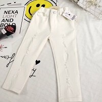 Objekt flicka vita jeans byxa hål: 2t