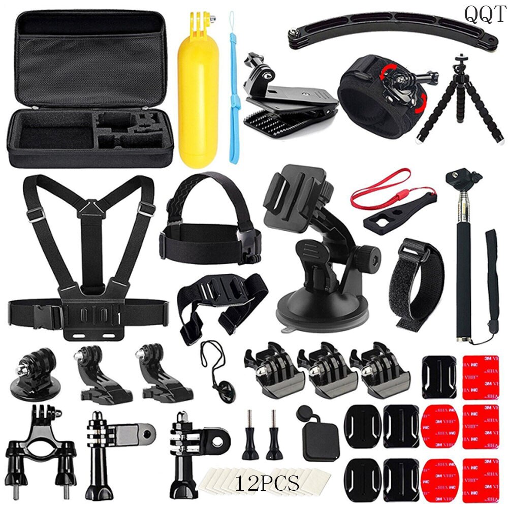 QQT für Gopro Zubehör für go pro hero 8 7 6 5 4 kit 3 weg selfie stick für Eken h8r/für xiaomi für yi EVA fall: weiße farbe