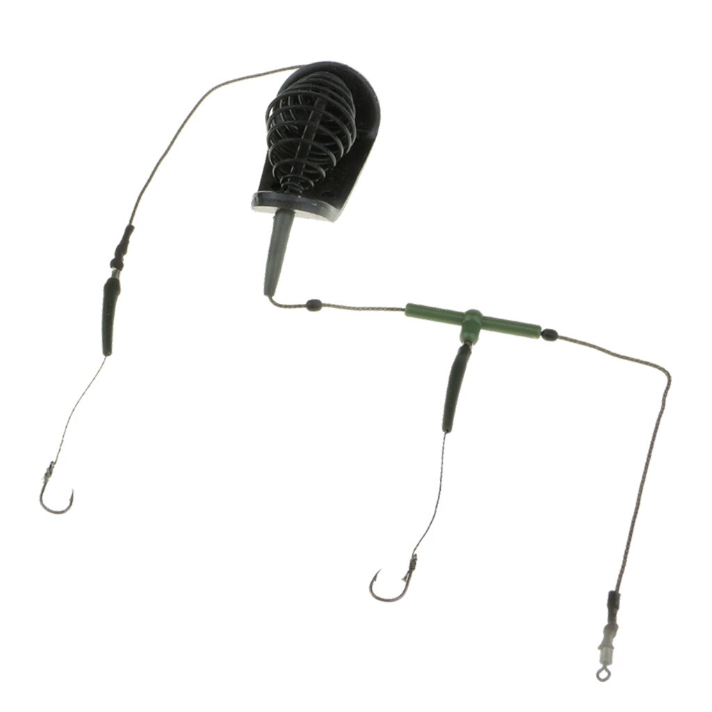 Cebador de método de pesca de carpa en línea, juego de anzuelos tipo jaula, aparejos de pesca gruesos, Verde