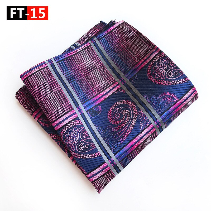 Mouchoir de poche bleu gris jaune #39 pour homme, mouchoir imprimé à rayures, mouchoir en soie et polyester, pochette de travail, serviette de poitrine 25*25cm: Ft 15