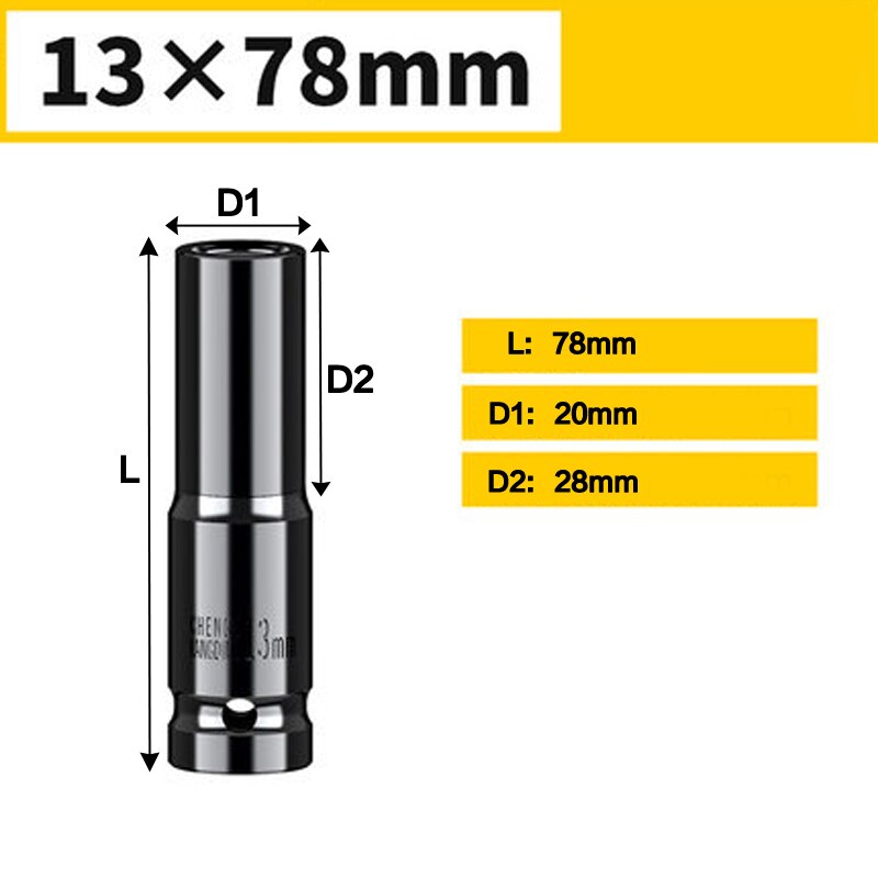 Standard 8~32mm Socket Wrench Set Tool 1/2&quot; Drive Adapter Spanner Converter Reducer Electric Impact Wrench Socket Sets: 13 X 78mm