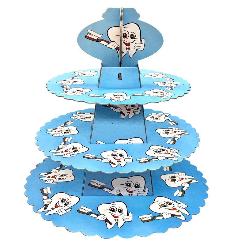 Blå min första tand tema fest dekoration porslin papper kopp tallrik servetter baby shower ballonger pojke födelsedagsfest tillbehör: Tårtställ 1 st