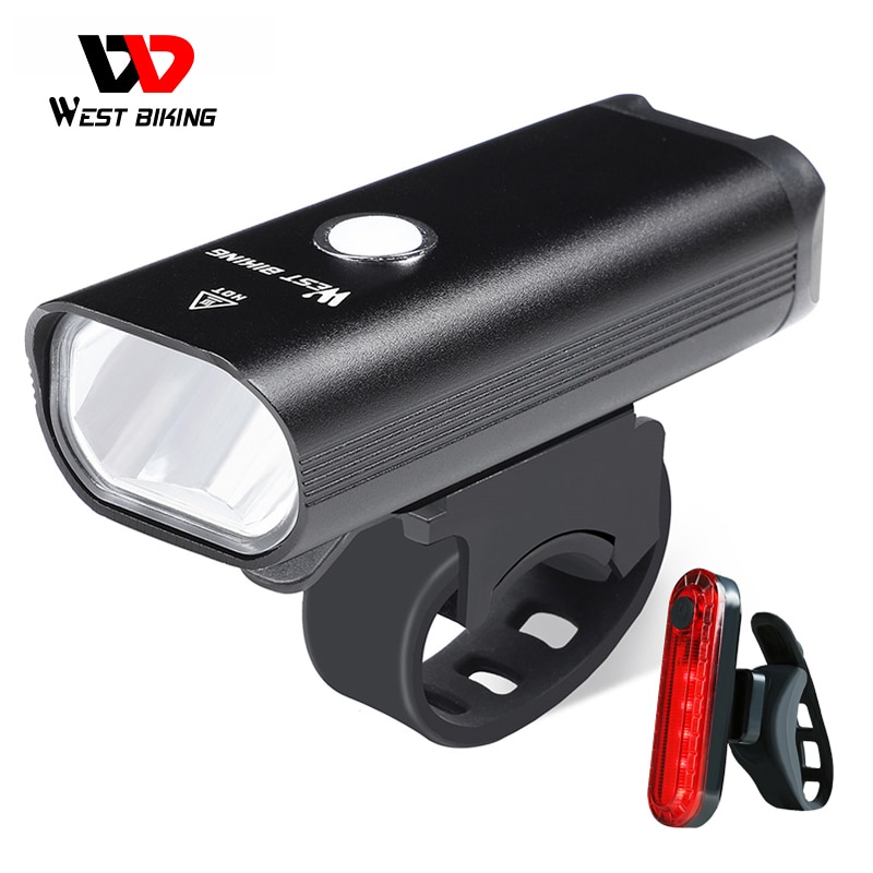 West biking cykellygte  l2 led usb genopladelig cykel pandelampe 3-5 modes cykelstyr sikkerhedslommelygte med advarselslys