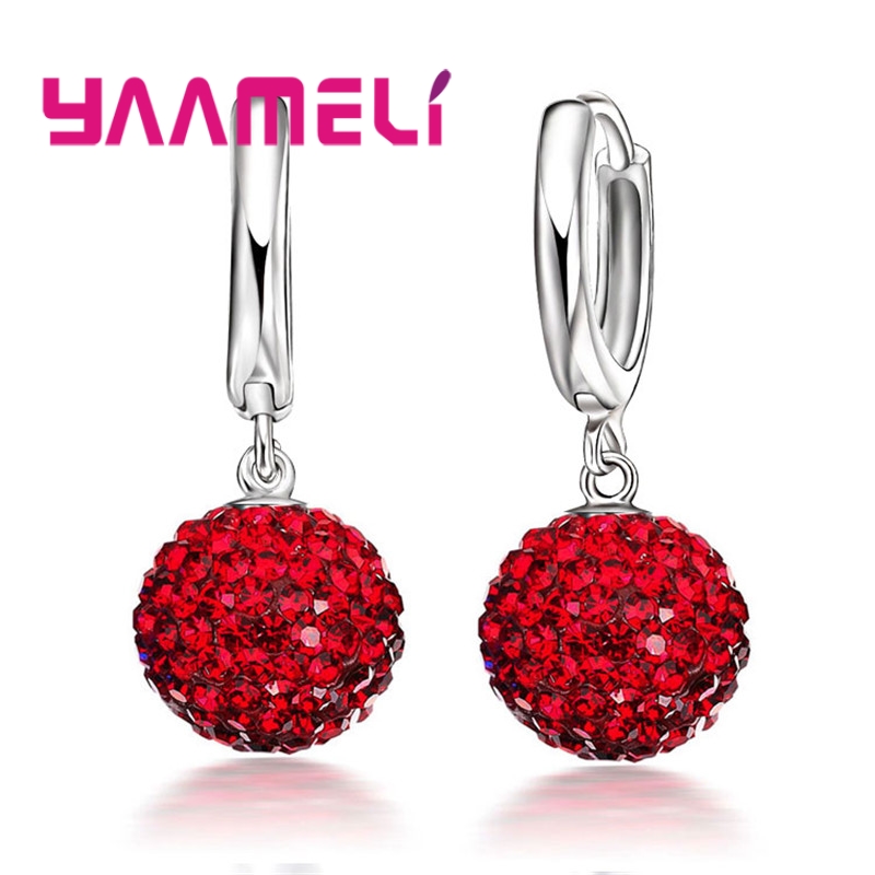 Pendientes de plata esterlina 925 para mujer y niña, aretes de cristal austriaco con bola de discoteca, aro con palanca trasera, joyería Huggie,: VERMEIL