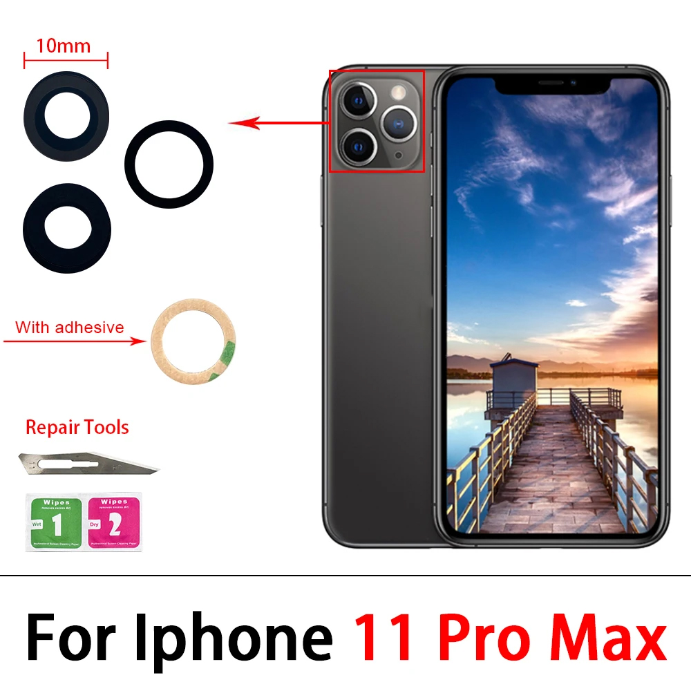 2Pcs，Rear Back Camera Glass Lens For IPhone 15 14 Plus 13 12 mini 11 Pro Max Camera Glass With Glue Adhesive Sticker Repair Tool: dark blue