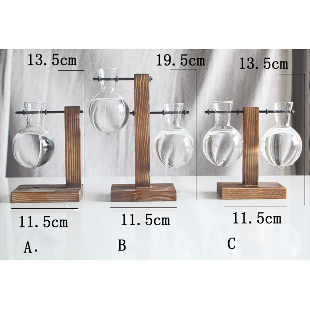 Terrarium Planter Bulb Glass Vase Water Planting Propagation Stations Hydroponics Plants With Wooden Stand Garden Wedding Decor