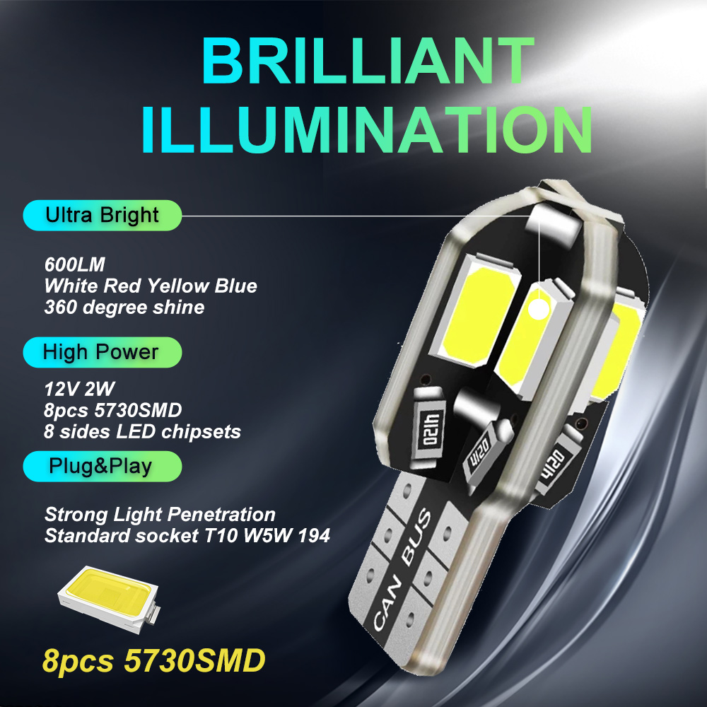10/20Stck W5W T10 LED-lampen Canbus 5730 8SMD 12V 6000K 194 168 LED Auto karte Kuppel Lichter Parkplatz Licht Auto Signal Lampe