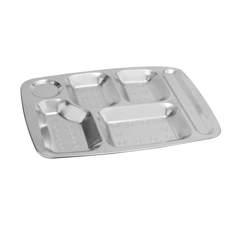 -Stainless Steel Divided Dinner Tray Lunch Container Food Plate 6 Grids