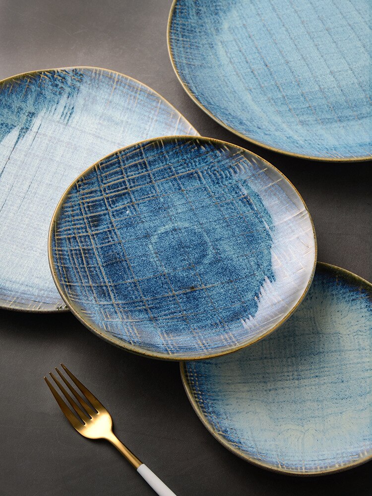 Blue Kiln Change Ceramic Tableware Set of Plates Alien Dishes for Serving Food Plate Table Kitchen Dining Bar Home Garden