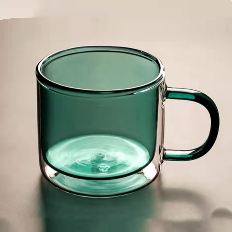 250ML tazza di vetro a doppia parete tazze di caffè ad alto borosilicato tè resistente al calore latte succo di limone tazza di acqua Bar bicchieri: green
