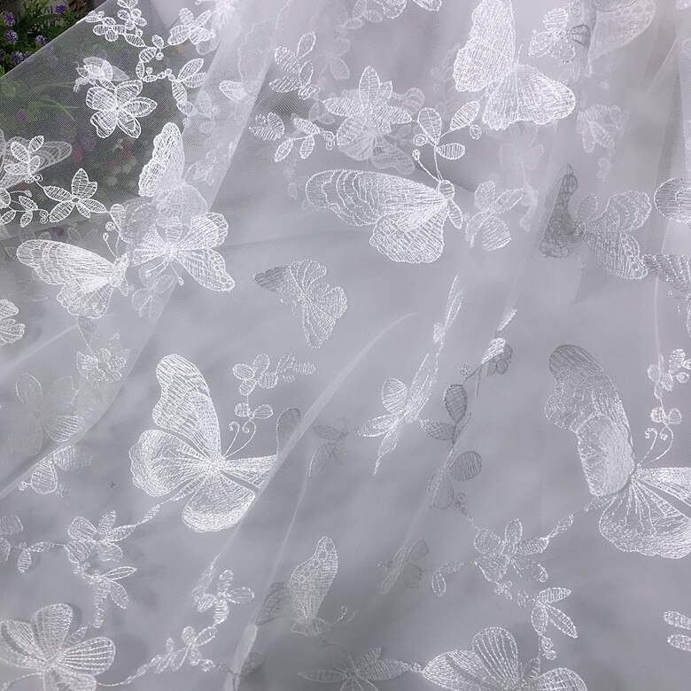 Robe de mariée à motif papillon blanc, 150x100CM, avec appliques, voile, écharpe, brodé, Patch en dentelle: WHITE