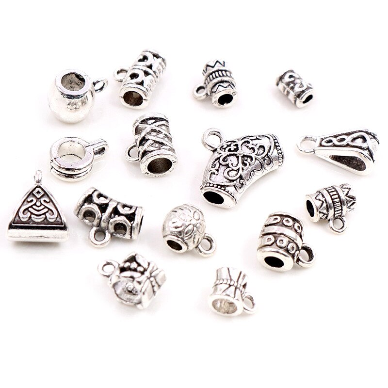 20pcs/lot DIY Handmade Beads Bails Pendants Jewelry Making DIY Necklace Antique Silver Color Bails Pendant Charm Beads Bails